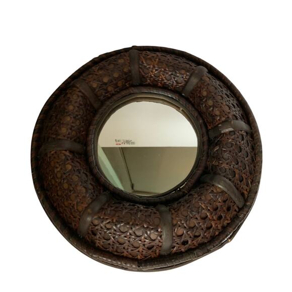 Vintage 3 Rattan Vintage Galley Mirrors 10” Dark Brown Coastal Beach Boho - Picture 7 of 7